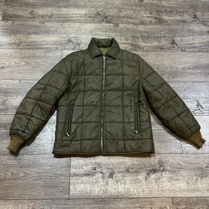 Vintage 60s/70s Olive Green Puffer Jacket Talon Zipper Rib Knit Cuffs USA Made